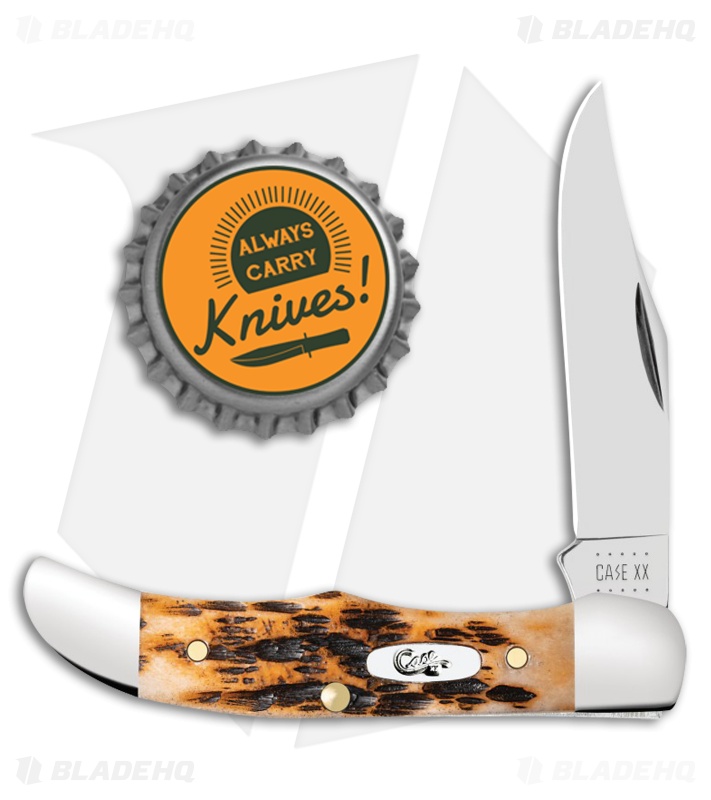 Case Folding Hunter Knife 5.25" Peach Seed Jigged Amber Bone (61165 SS) Blade HQ