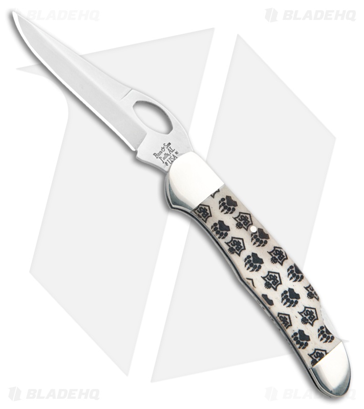 Bear & Son Cowhand Smooth White Branded Bone Folding Knife (2.875" Satin)