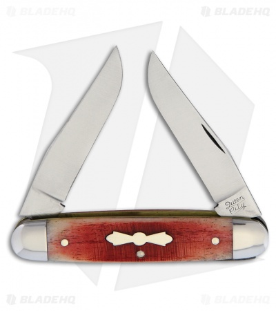 Queen Cutlery City Cigar Muskrat Traditional Pocket Knife 4" Red Sawcut Bone