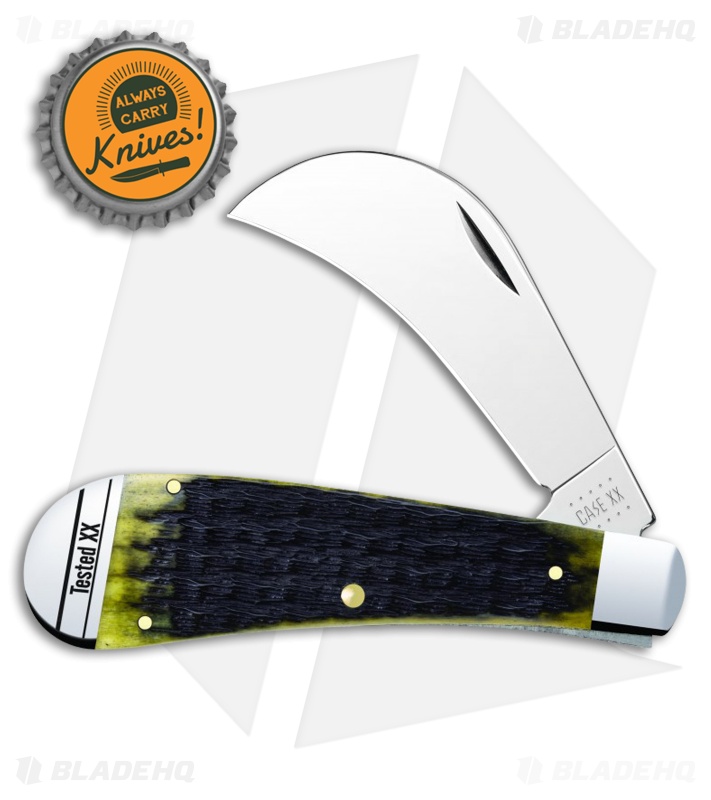 Case Hawkbill Pruner Knife 4" Olive Green Russell Jigged Bone (61011 SS) 13284