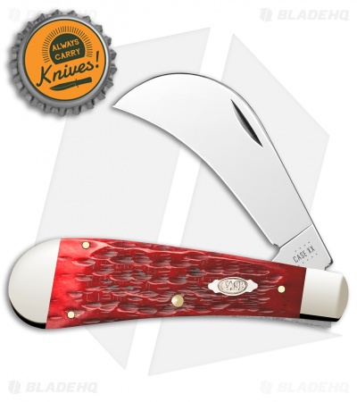 Case Hawkbill Pruner Knife 4" Peach Seed Jigged Dark Red Bone (61011 CV)