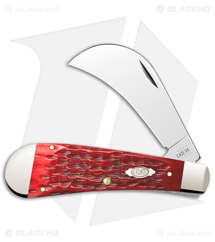 Case Hawkbill Pruner Knife 4" Peach Seed Jigged Dark Red Bone (61011 CV)