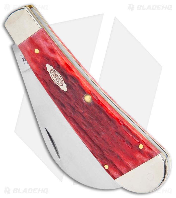 Case Hawkbill Pruner Knife 4" Peach Seed Jigged Dark Red Bone (61011 CV)