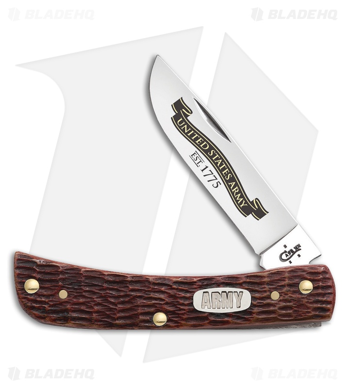 Case  US Army Sodbuster Jr. Knife 3.625" Rogers Jig Burnt Walnut Bone 15027