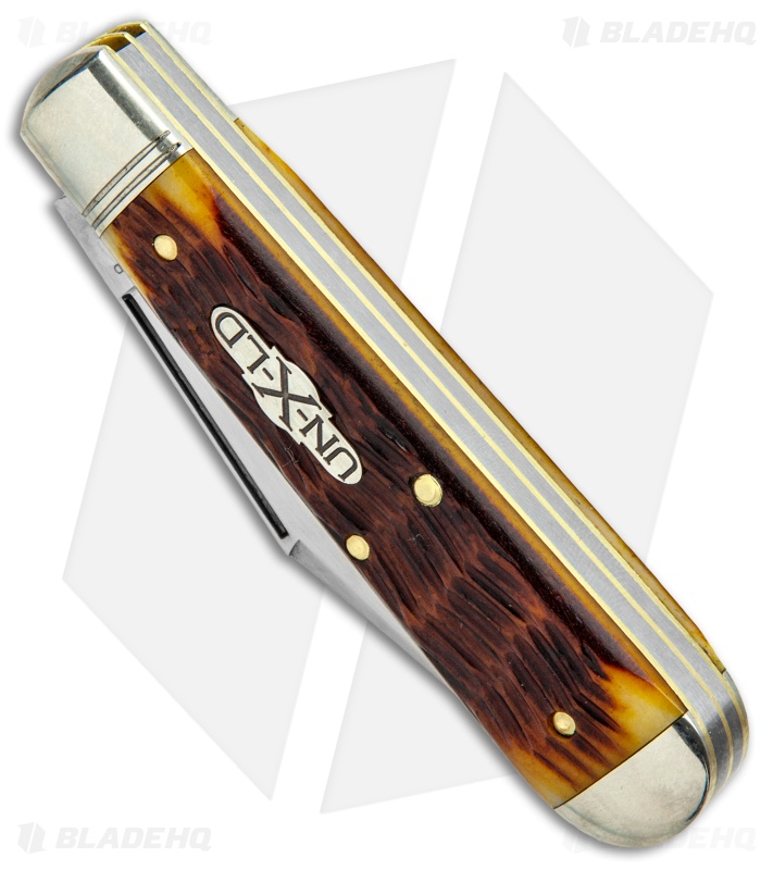 GEC #86 Northfield UN-X-LD Oil Field Jack Pocket Knife Gold Jigged Bone 861219