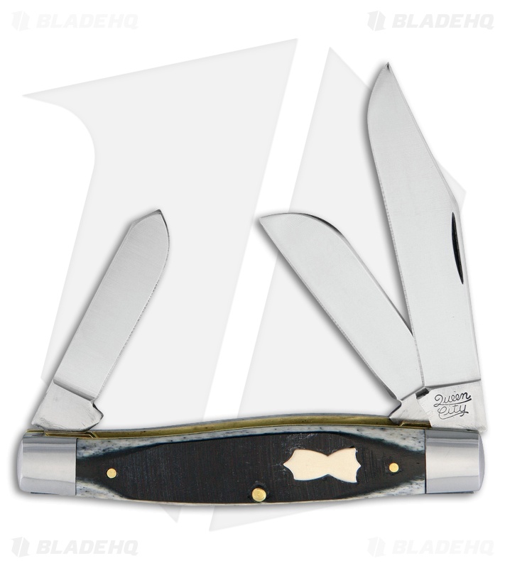 Queen Cutlery Cattle King Stockman Pocket Knife 3.375" Black Bone 49QC