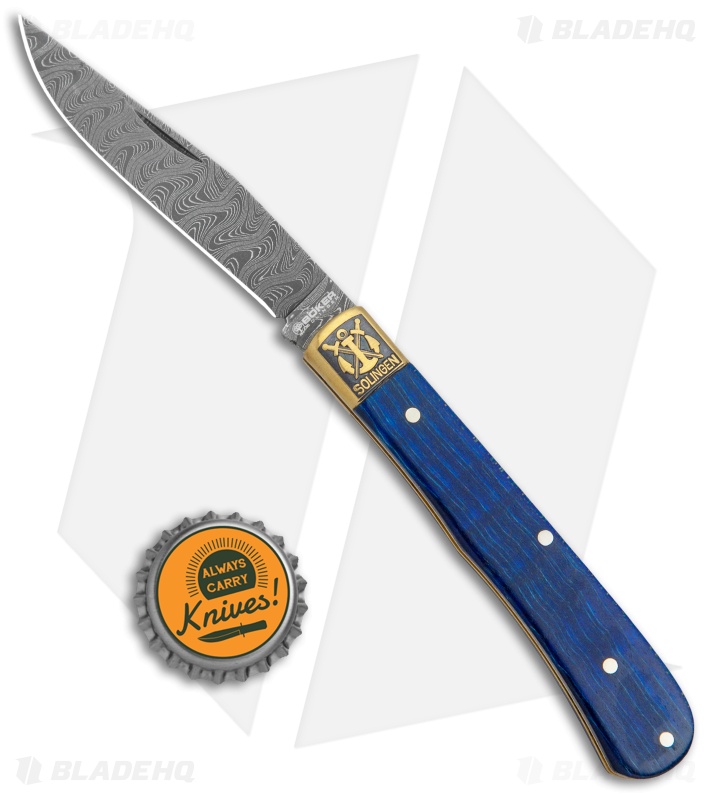 Boker Uno Trapper 2021 Annual Collector Knife Blue  Curly Maple (3"  Damascus) 