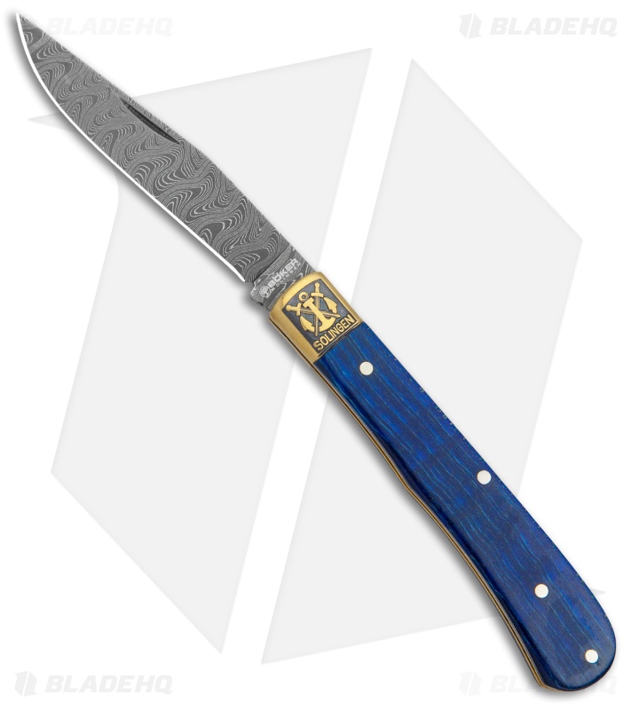 Boker Uno Trapper 2021 Annual Collector Knife Blue  Curly Maple (3"  Damascus) 