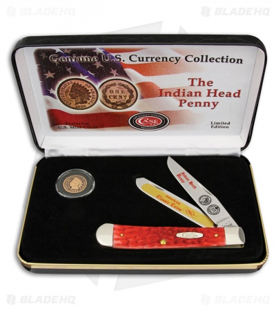 Case Indian Head Penny Trapper Knife 4.125" Jigged Red Bone (5254 SS)