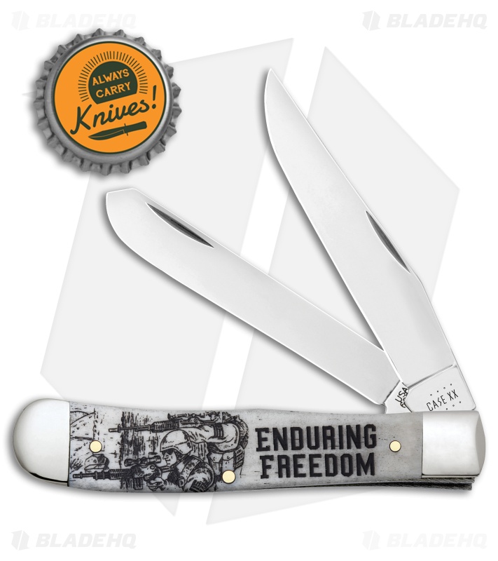 Case Knives Enduring Freedom Trapper Embellished Smooth Natural Bone - 50955