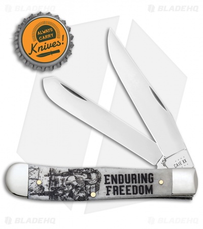 Case Knives Enduring Freedom Trapper Embellished Smooth Natural Bone - 50955