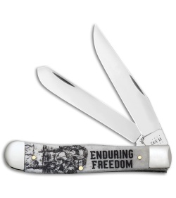 Case Knives Enduring Freedom Trapper Embellished Smooth Natural Bone - 50955