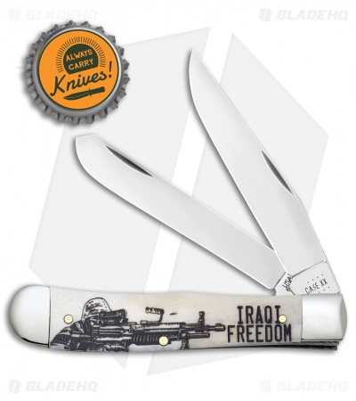 Case Knives Iraqi Freedom Trapper Embellished Smooth Natural Bone