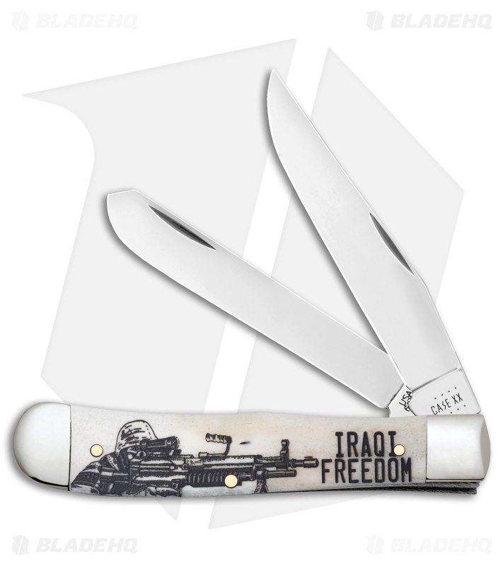 Case Knives Iraqi Freedom Trapper Embellished Smooth Natural Bone