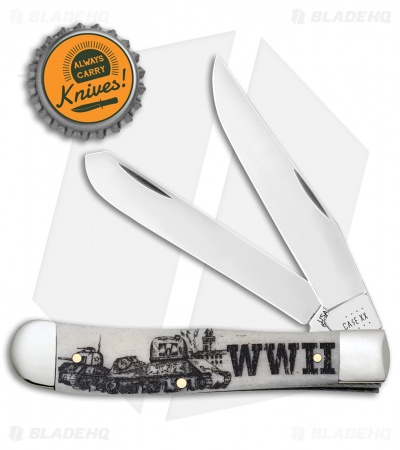 Case Knives WWII Trapper Embellished Smooth Natural Bone (6254 SS) - 50950
