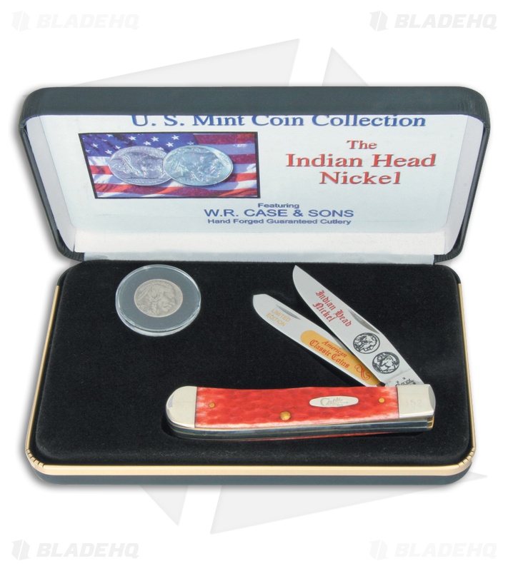 Case Limited Edition Indian Head Nickel Trapper Knife 4.125" Jigged Red Bone 