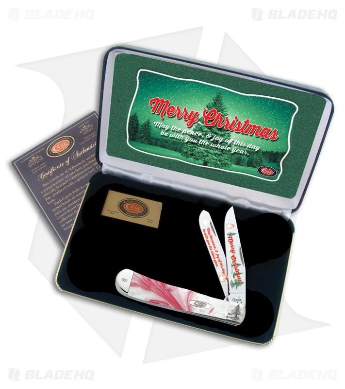Case Merry Christmas Trapper Knife 4.125" Peppermint Corelon (9254SS)