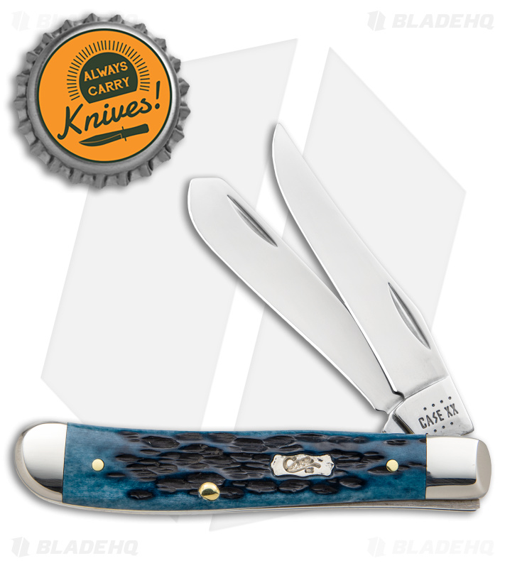 Case Mini Trapper Knife Pocket Worn Blue Bone/Peach Jig - Blade HQ