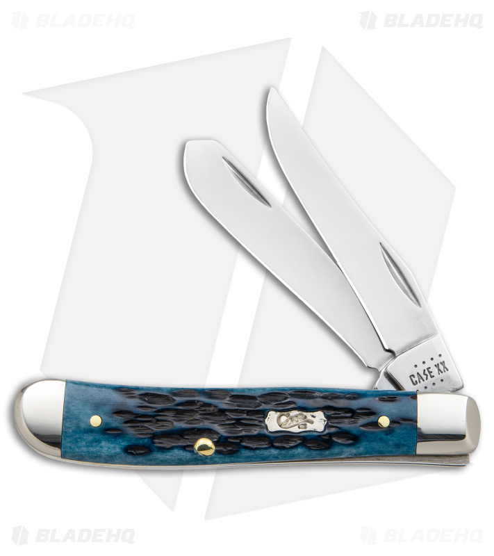 Case Mini Trapper Knife Pocket Worn Blue Bone/Peach Jig - Blade HQ