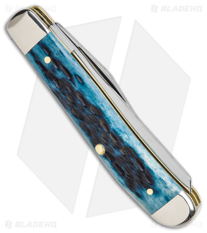 Case Mini Trapper Knife Pocket Worn Blue Bone/Peach Jig - Blade HQ