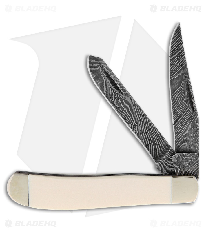 Bear & Son Damascus Mini Trapper Mastodon Ivory Pocket Knife (2.75" Damascus)