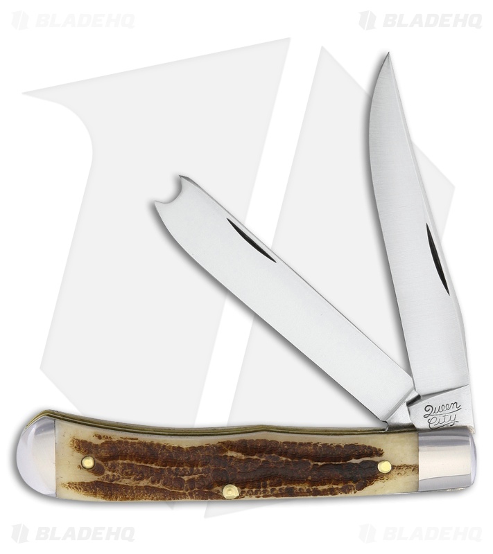 Queen City Trapper Traditional Pocket Knife 4.125" Carved Bone Blade HQ