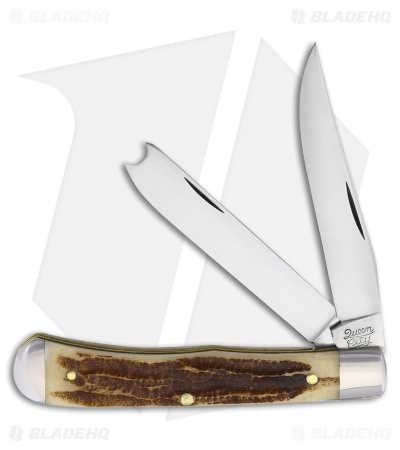 Queen City Trapper Traditional Pocket Knife 4.125" Carved Bone