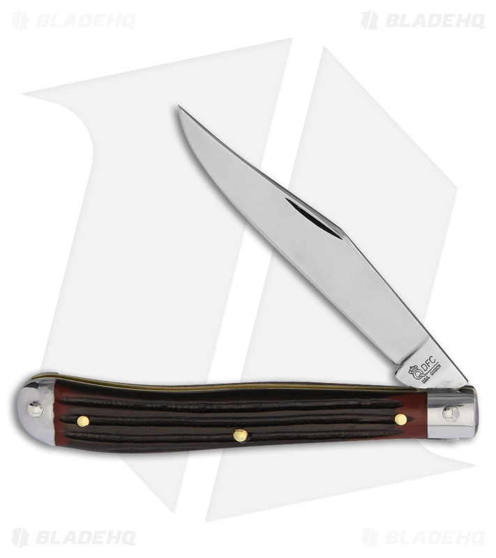 Queen Cutlery Work Horse Slim Line Trapper Traditional Pocket Knife 4.125" Brown