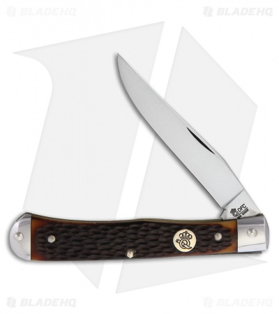 Queen Cutlery Work Horse Trapper Traditional Pocket Knife 4" Brown Jigged Bone