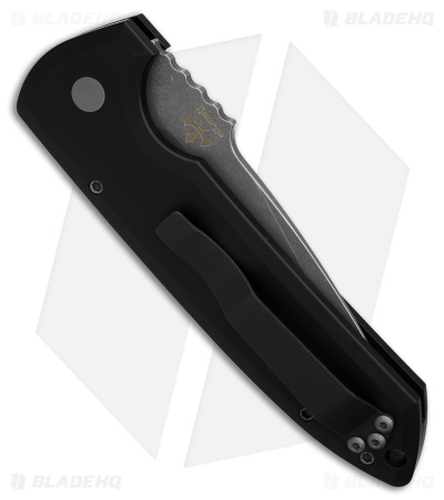 Protech Rockeye Automatic Button Lock Knife Black Aluminum (3.5" Acid SW)