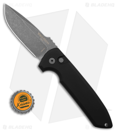 Protech Rockeye Automatic Button Lock Knife Black Aluminum (3.5" Acid SW)