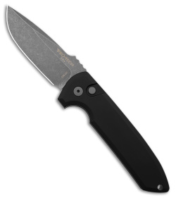 Protech Rockeye Automatic Button Lock Knife Black Aluminum (3.5" Acid SW)