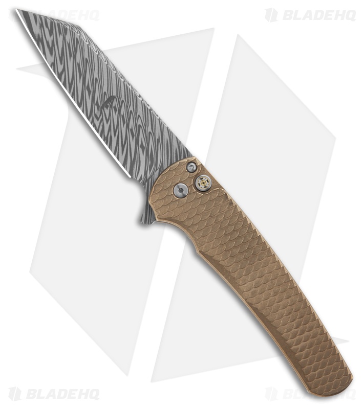 Pro-Tech Malibu Button Lock Knife Dragon Scale Aluminum Bronze (3.25" Damasteel)