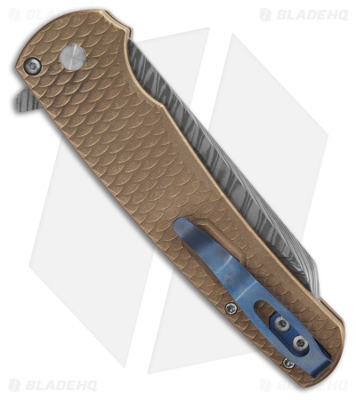 Pro-Tech Malibu Button Lock Knife Dragon Scale Aluminum Bronze (3.25" Damasteel)