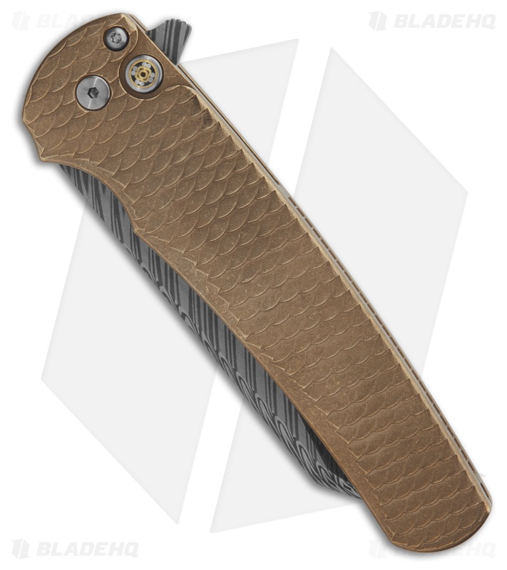 Pro-Tech Malibu Button Lock Knife Dragon Scale Aluminum Bronze (3.25" Damasteel)