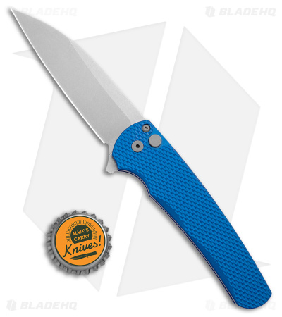 Pro-Tech Malibu Wharncliffe MagnaCut Button Lock Flipper Knife Textured Blue