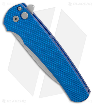 Pro-Tech Malibu Wharncliffe MagnaCut Button Lock Flipper Knife Textured Blue