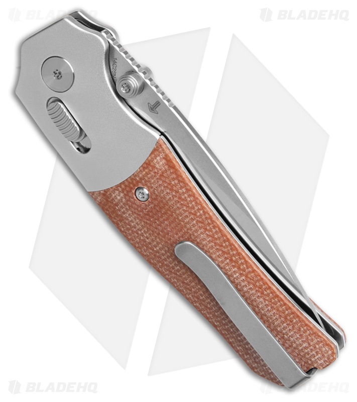QSP Vault Glyde Lock Tan Micarta Drop Point Satin 14C28N