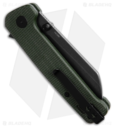 QSP Penguin Sheepsfoot Button Lock Knife Green Micarta (3.1" Black SW)