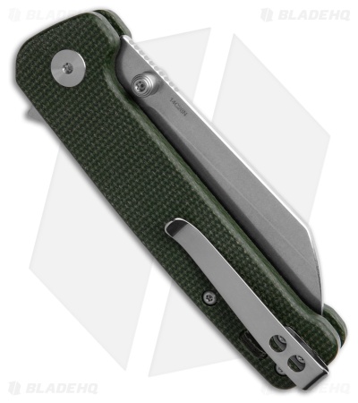 QSP Penguin Sheepsfoot Button Lock Knife Green Micarta (3.1" Stonewash)