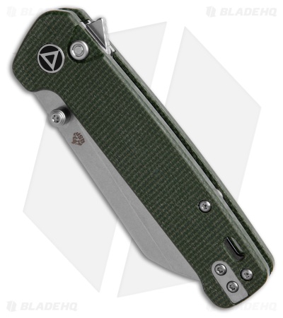 QSP Penguin Sheepsfoot Button Lock Knife Green Micarta (3.1" Stonewash)
