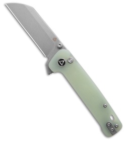 QSP Penguin Sheepsfoot Button Lock Knife Jade G-10 (3.1" Stonewash 14C28N)