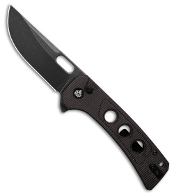 QSP Unicorn Button Lock Knife Brown Micarta (3.25" Black SW)