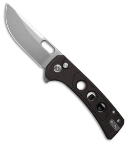 QSP Unicorn Button Lock Knife Brown Micarta (3.25" Stonewash)