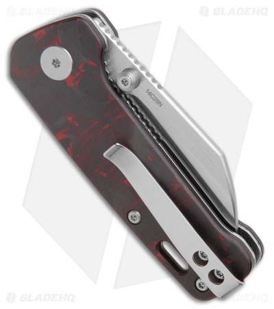 QSP Penguin Mini Liner Lock Knife Red Shredded Carbon Fiber (2.25" Satin)
