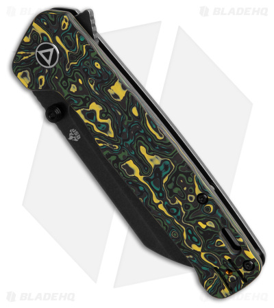 QSP Penguin Plus Frame Lock Knife Green/Yellow CF (3.38" Black Stonewash)