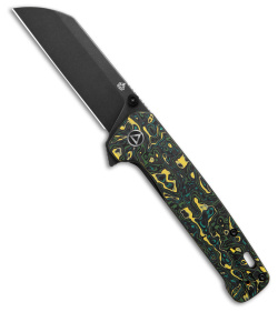 QSP Penguin Plus Frame Lock Knife Green/Yellow CF (3.38" Black Stonewash)