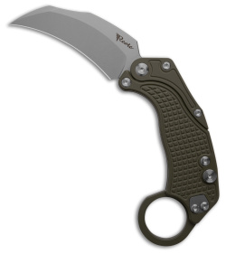 Reate EXO-K Gravity Karambit Button Lock Knife Green Aluminum (3.1" Stonewash)