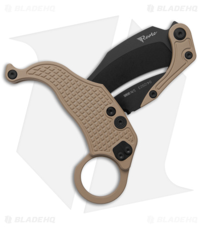 Reate EXO-K Gravity Karambit Button Lock Knife Tan Aluminum (3.1" Black PVD)
