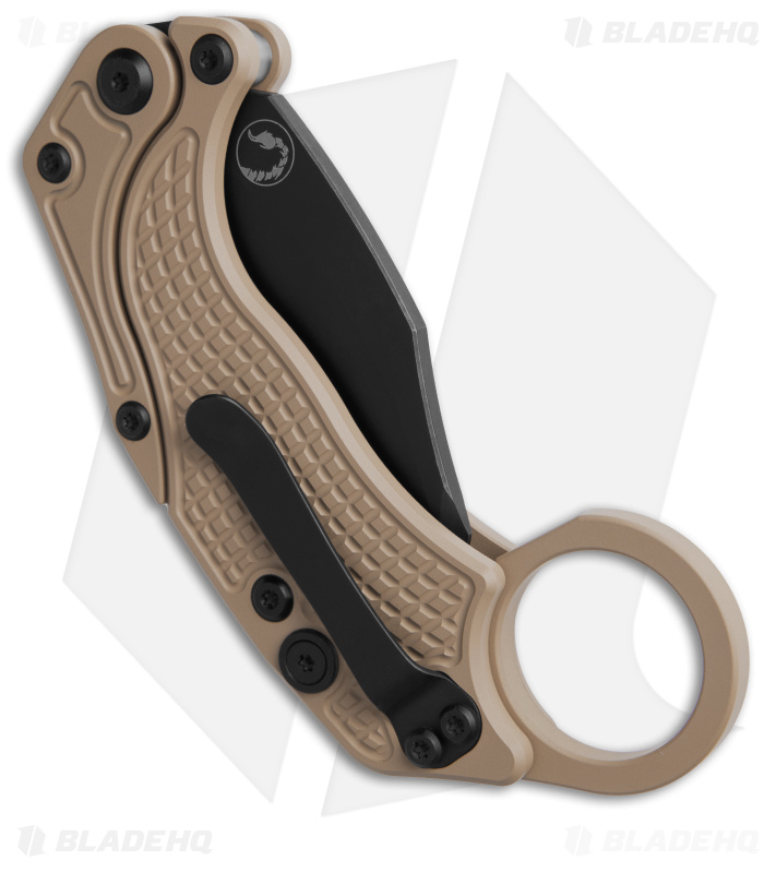 Reate EXO-K Gravity Karambit Button Lock Knife Tan Aluminum (3.1" Black PVD)